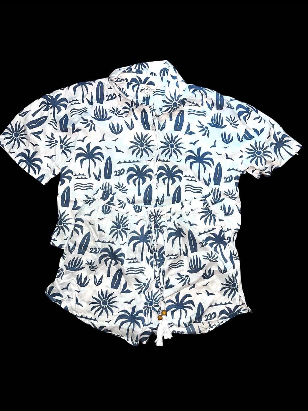 Turks & Caicos Pajama Set Tropical Palm Print Blue White Size S NWT
